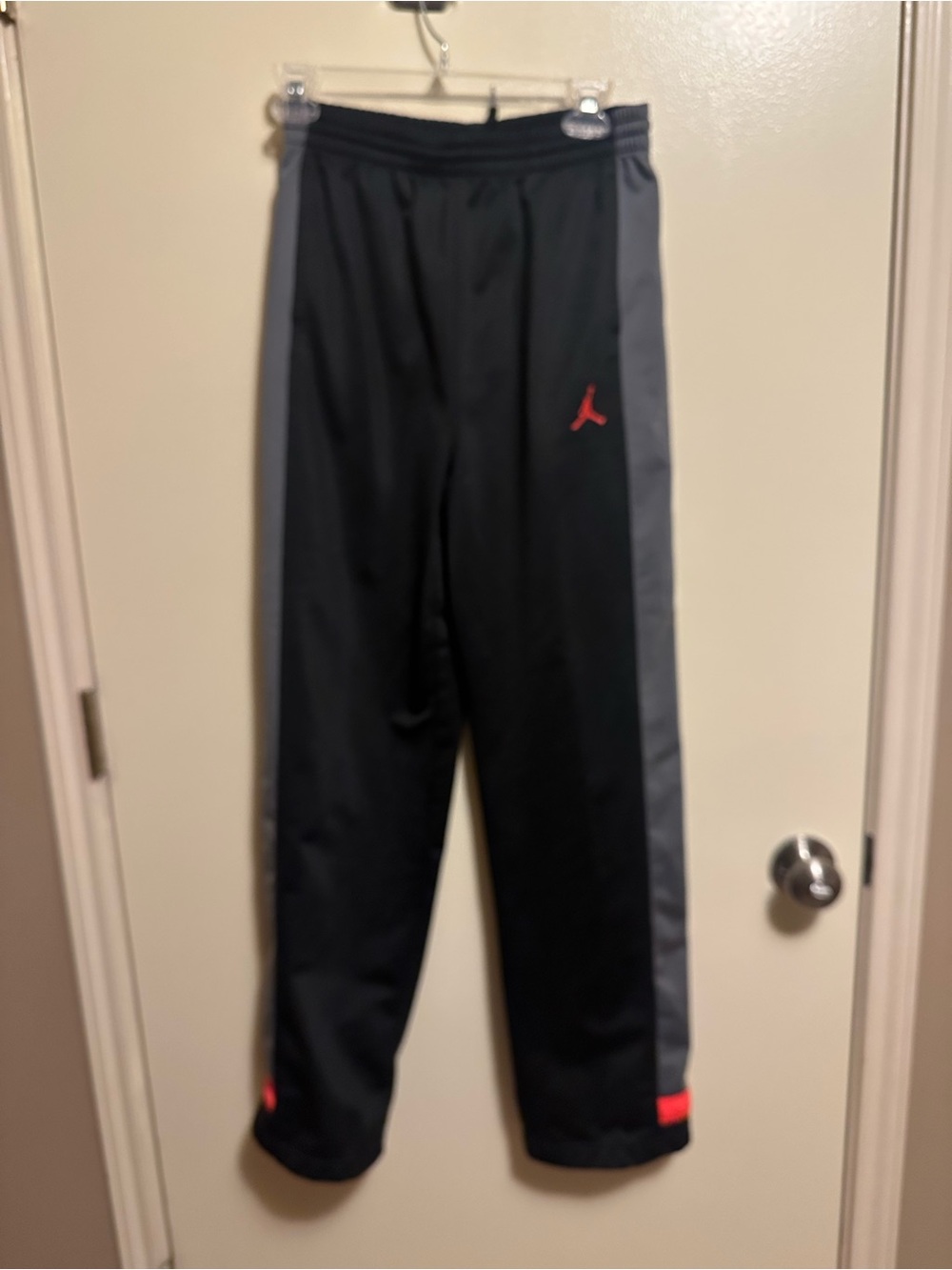 Jordan Kids Black Track Pants with Gray Panels and Red Jumpman